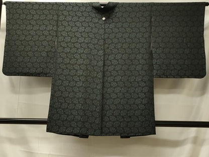 平和屋着物＃羽織　草花文　黒地　正絹　逸品　CABI6205in
