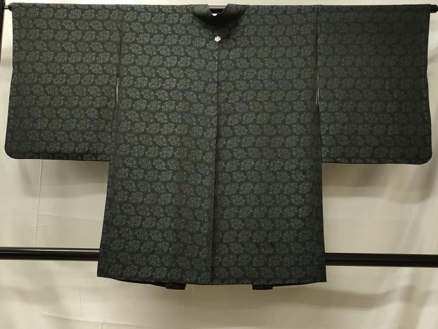 平和屋着物＃羽織　草花文　黒地　正絹　逸品　CABI6205in