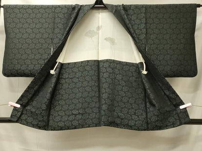 平和屋着物＃羽織　草花文　黒地　正絹　逸品　CABI6205in