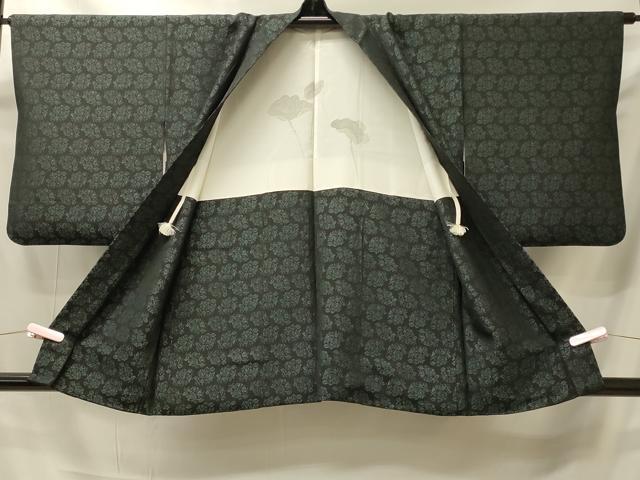 平和屋着物＃羽織　草花文　黒地　正絹　逸品　CABI6205in
