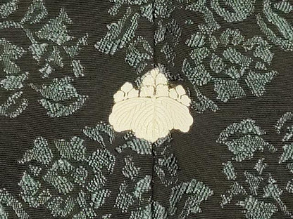 平和屋着物＃羽織　草花文　黒地　正絹　逸品　CABI6205in