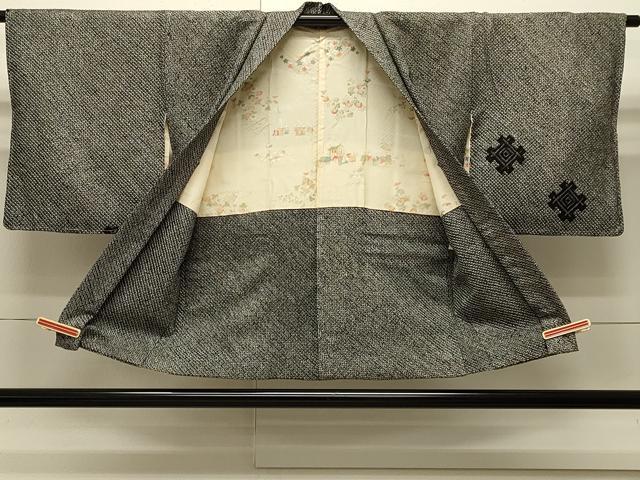 平和屋着物∞羽織　総絞り　幾何学文様　黒地　正絹　逸品　未使用　CABI6214in