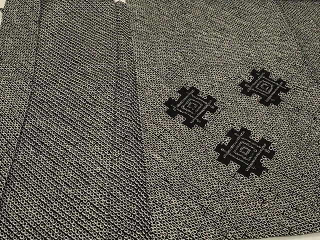 平和屋着物∞羽織　総絞り　幾何学文様　黒地　正絹　逸品　未使用　CABI6214in