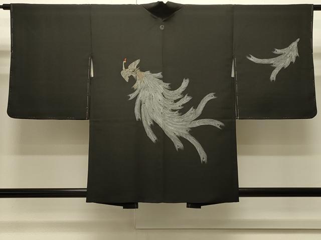 平和屋着物＃羽織　刺繍　孔雀文　黒地　金銀糸　正絹　逸品　未使用　CABI6216in