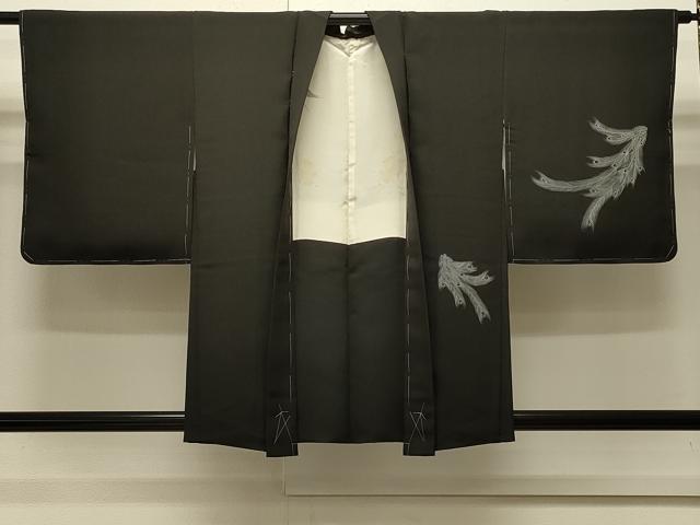 平和屋着物＃羽織　刺繍　孔雀文　黒地　金銀糸　正絹　逸品　未使用　CABI6216in