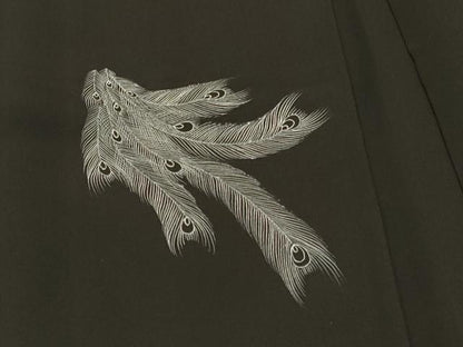 平和屋着物＃羽織　刺繍　孔雀文　黒地　金銀糸　正絹　逸品　未使用　CABI6216in