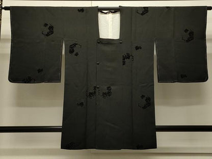 平和屋着物∞道行コート　輪奈ビロード　葡萄蔦の葉文　黒地　正絹　逸品　未使用　CABI6221in