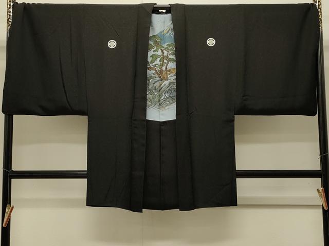 平和屋着物∞男性　長羽織　黒紋付き　銀通し地　キングサイズ　正絹　逸品　CABI6222in