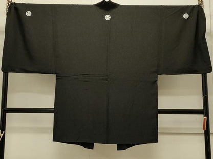 平和屋着物∞男性　長羽織　黒紋付き　銀通し地　キングサイズ　正絹　逸品　CABI6225in