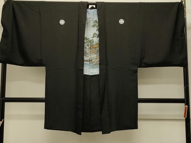 平和屋着物∞男性　長羽織　黒紋付き　銀通し地　キングサイズ　正絹　逸品　CABI6225in