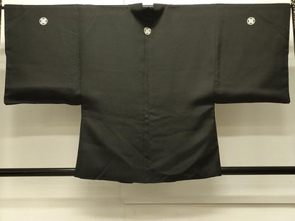 平和屋着物∞男性　羽織　黒紋付き　菱地紋　正絹　逸品　CABI6226in