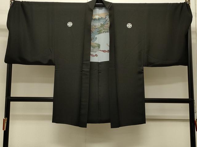平和屋着物∞男性　長羽織　黒紋付き　銀通し地　キングサイズ　正絹　逸品　CABI6228in