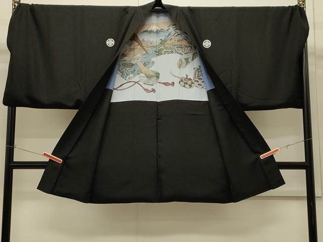 平和屋着物∞男性　長羽織　黒紋付き　銀通し地　キングサイズ　正絹　逸品　CABI6228in