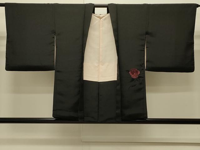 平和屋着物∞羽織　総刺繍　薔薇　バラ　黒地　正絹　逸品　CABI6230in
