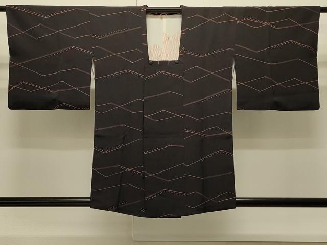 平和屋着物∞道行コート　抽象文　黒地　正絹　逸品　CABI6236in
