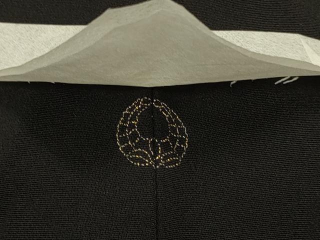平和屋着物∞羽織　刺繍　扇面花鳥文　黒地　金彩　正絹　逸品　未使用　CABI6238in