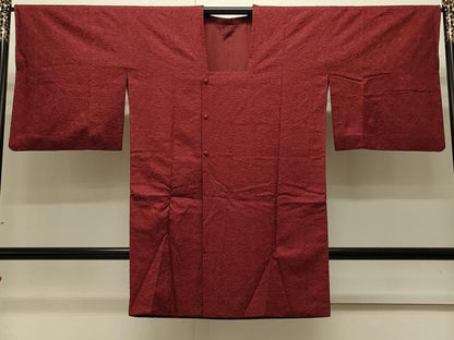 平和屋着物∞道行コート　色無地　花づくし地紋　錆色　ロング丈　正絹　逸品　CABI6241in