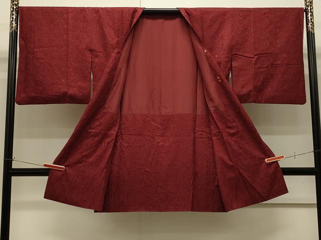 平和屋着物∞道行コート　色無地　花づくし地紋　錆色　ロング丈　正絹　逸品　CABI6241in