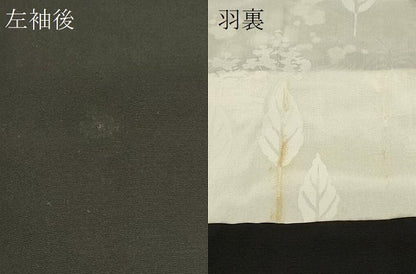 平和屋着物∞羽織　地紙草花文　黒地　正絹　逸品　CABI6242in