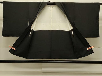 平和屋着物∞羽織　地紙草花文　黒地　正絹　逸品　CABI6242in