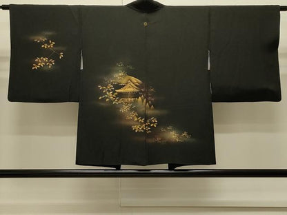 平和屋着物∞羽織　風景枝葉文　黒地　金彩　正絹　逸品　CABI6243in