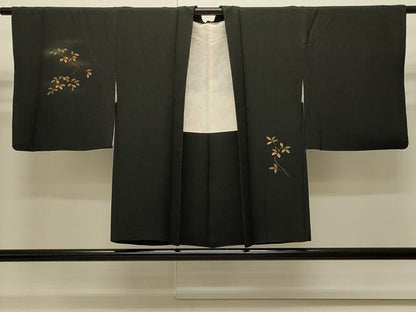 平和屋着物∞羽織　風景枝葉文　黒地　金彩　正絹　逸品　CABI6243in