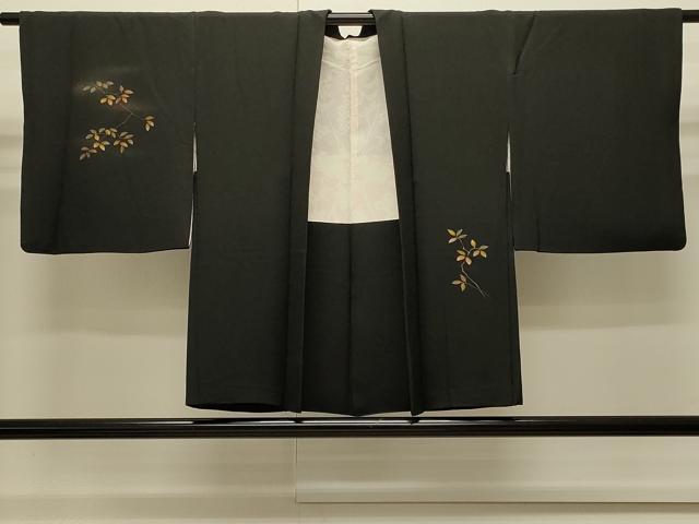 平和屋着物∞羽織　風景枝葉文　黒地　金彩　正絹　逸品　CABI6243in