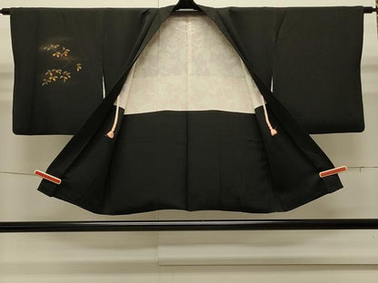 平和屋着物∞羽織　風景枝葉文　黒地　金彩　正絹　逸品　CABI6243in