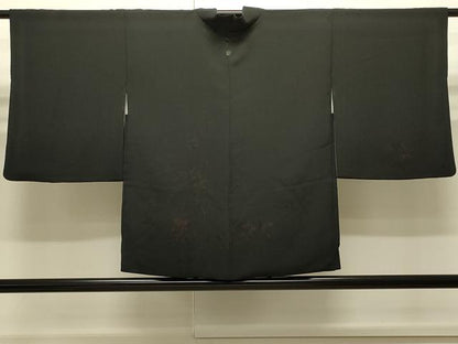 平和屋着物∞羽織　枝花文　黒地　正絹　逸品　CABI6250in