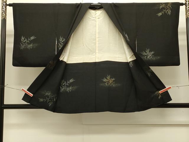 平和屋着物∞羽織　寿光織　草花文　黒地　金銀糸　正絹　逸品　CABI6252in