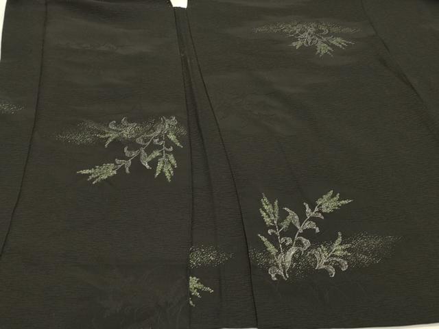 平和屋着物∞羽織　寿光織　草花文　黒地　金銀糸　正絹　逸品　CABI6252in