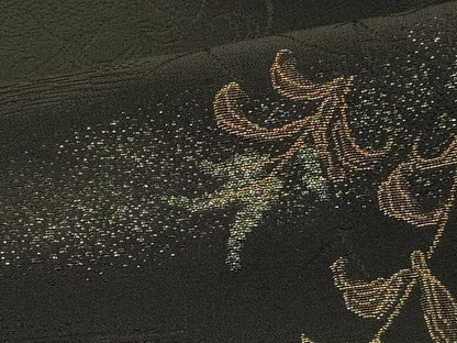 平和屋着物∞羽織　寿光織　草花文　黒地　金銀糸　正絹　逸品　CABI6252in