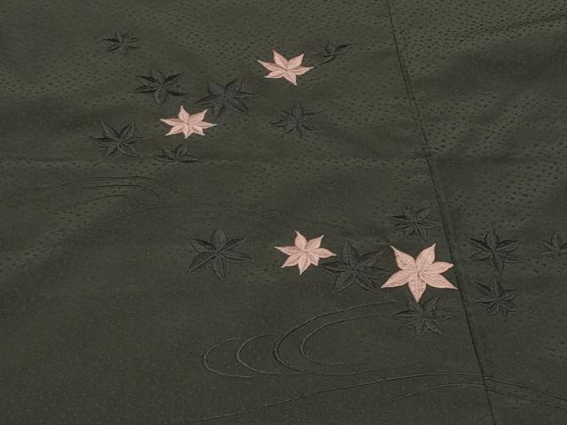 平和屋着物∞羽織　総刺繍　流水舞葉文　黒地　正絹　逸品　CABI6253in