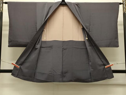 平和屋着物∞長羽織　色無地　御召茶色　正絹　逸品　CABI6254in