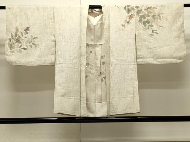 平和屋着物∞羽織　単衣　枝葉文　金彩　銀通し地　正絹　逸品　CABI6256in