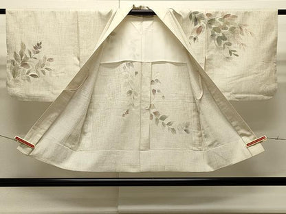 平和屋着物∞羽織　単衣　枝葉文　金彩　銀通し地　正絹　逸品　CABI6256in