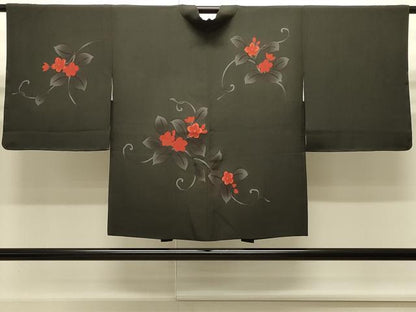 平和屋着物∞羽織　刺繍　花唐草文　黒地　正絹　逸品　未使用　CABI6258in