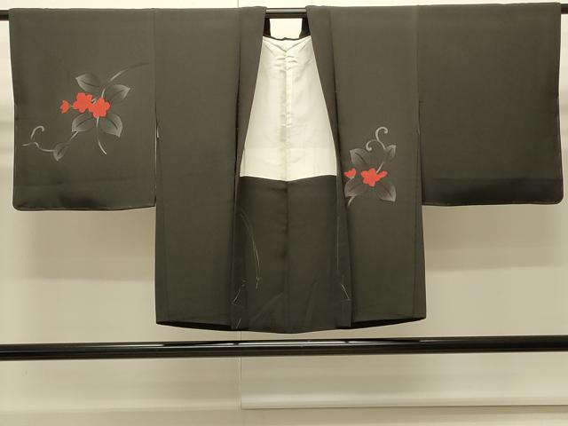 平和屋着物∞羽織　刺繍　花唐草文　黒地　正絹　逸品　未使用　CABI6258in