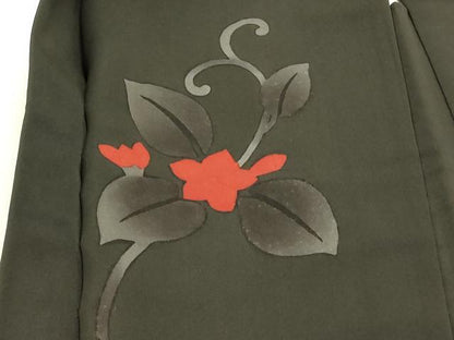 平和屋着物∞羽織　刺繍　花唐草文　黒地　正絹　逸品　未使用　CABI6258in