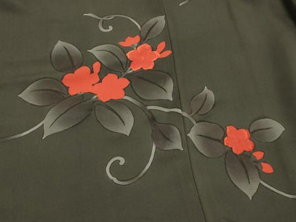 平和屋着物∞羽織　刺繍　花唐草文　黒地　正絹　逸品　未使用　CABI6258in