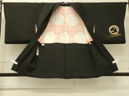 平和屋着物∞羽織　駒刺繍　結び紐丸文　黒地　金彩　正絹　逸品　CABI6266in