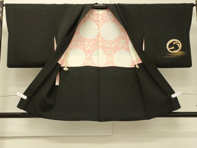 平和屋着物∞羽織　駒刺繍　結び紐丸文　黒地　金彩　正絹　逸品　CABI6266in