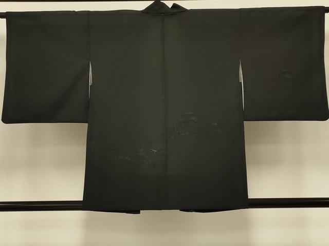平和屋着物＃羽織　総刺繍　風景文　黒地　洗える着物　CABI6271in