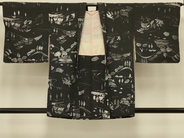 平和屋着物＃羽織　ろうけつ染め　風景文　黒地　正絹　逸品　未使用　CABI6274in