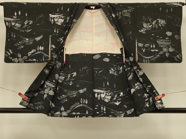 平和屋着物＃羽織　ろうけつ染め　風景文　黒地　正絹　逸品　未使用　CABI6274in
