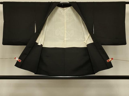 平和屋着物＃羽織　草花文　黒地　金彩　正絹　逸品　CABI6275in