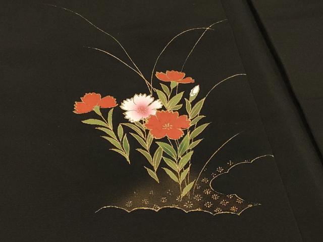 平和屋着物＃羽織　草花文　黒地　金彩　正絹　逸品　CABI6275in