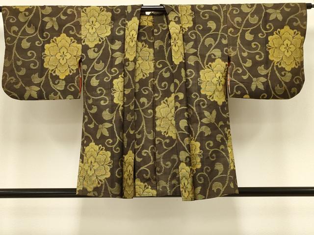 平和屋着物＃本場大島紬　羽織　割り込み絣　花唐草文　正絹　逸品　CABI6286in