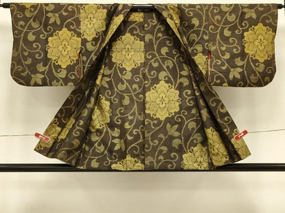 平和屋着物＃本場大島紬　羽織　割り込み絣　花唐草文　正絹　逸品　CABI6286in