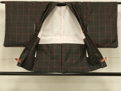平和屋着物＃羽織　紬地　格子　正絹　逸品　未使用　CABI6288in